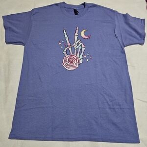 Violet Adult Unisex Graphic Tee with Skeleton and Rose Design